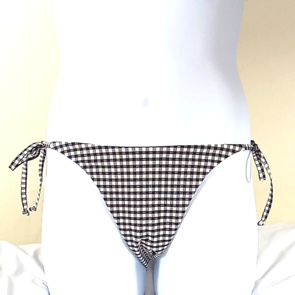 NEW Andie Bikini Bottom  Large Black White Swim Vacation GINGHAM Resort
